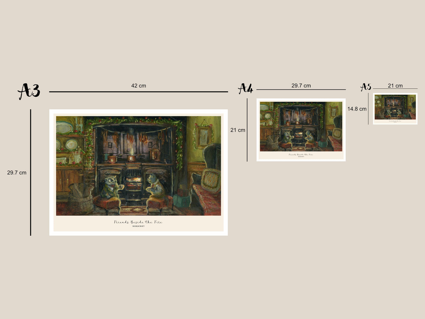 Friends Beside the Fireplace Art Poster